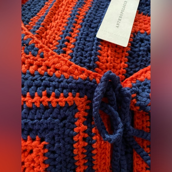 Anthropologie FRNCH Front Tie Crochet Sweater Vest size L red blue new nWT - Picture 6 of 6